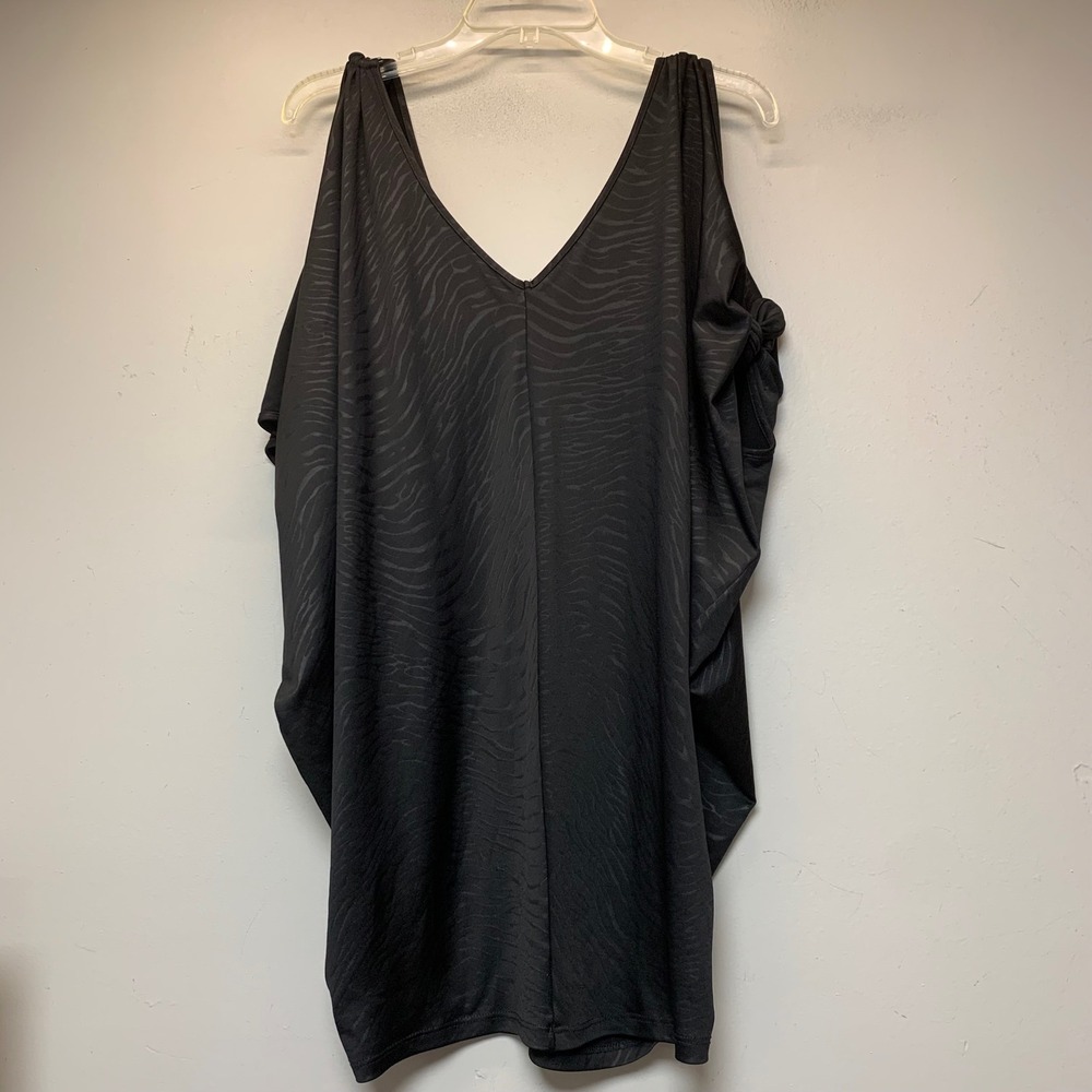 Cache Tunic Top Womens Small Black Excellent Zebra Jacquard Cold Shoulder Draped